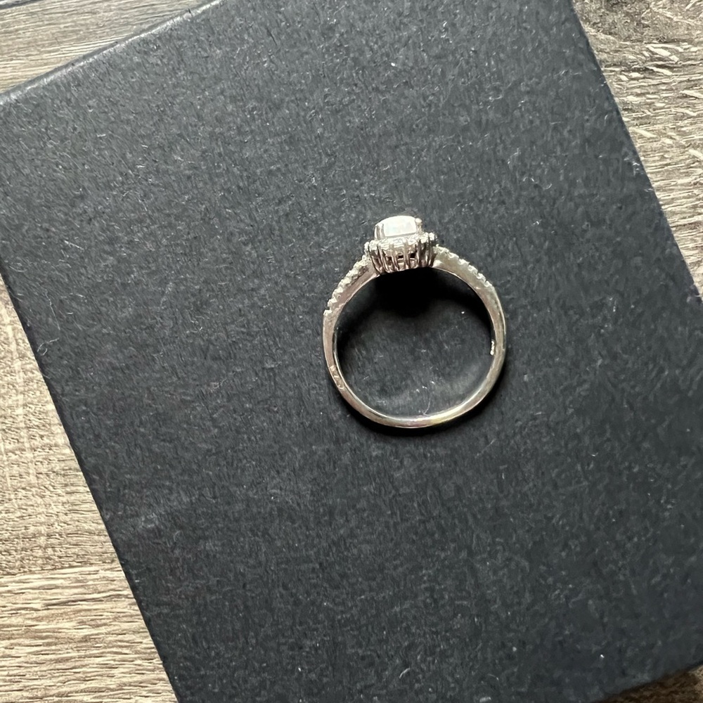 Zales Sterling Silver Opal Halo Ring White Sapphire Lab Opal Bridal - Picture 9 of 14